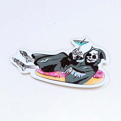 Grim Reaper on a Pool Floaty Sticker (Large) | Side Angle | Ash Robertson Design