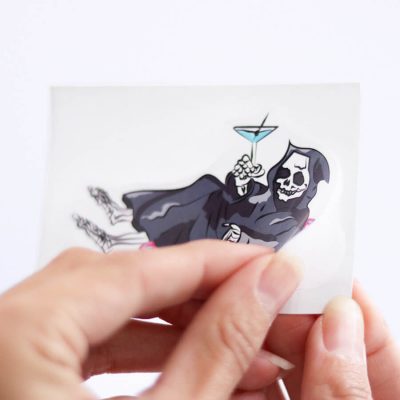 Grim Reaper on a Pool Floaty Sticker (Small) | Peeling off Backing | Ash Robertson Design