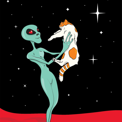 Love at First Contact | Alien Holding Cat Print (Letter Size Paper, Cardstock, 14pt) | Ash Robertson Design