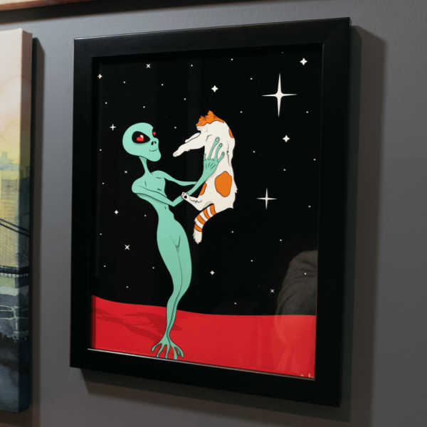 Love at First Contact | Alien Holding Cat Print (Letter Size Paper, Cardstock, 14pt) | Framed on Wall | Ash Robertson Design