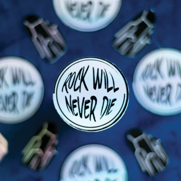 Rock Will Never Die Sticker (Holographic) | Patterned Backdrop | Ash Robertson Design