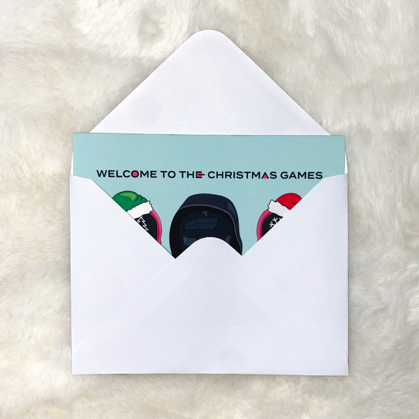 Welcome to the Christmas Games (Greeting Card) | Squid Game Parody | Ash Robertson Design | Front peeking out of envelope